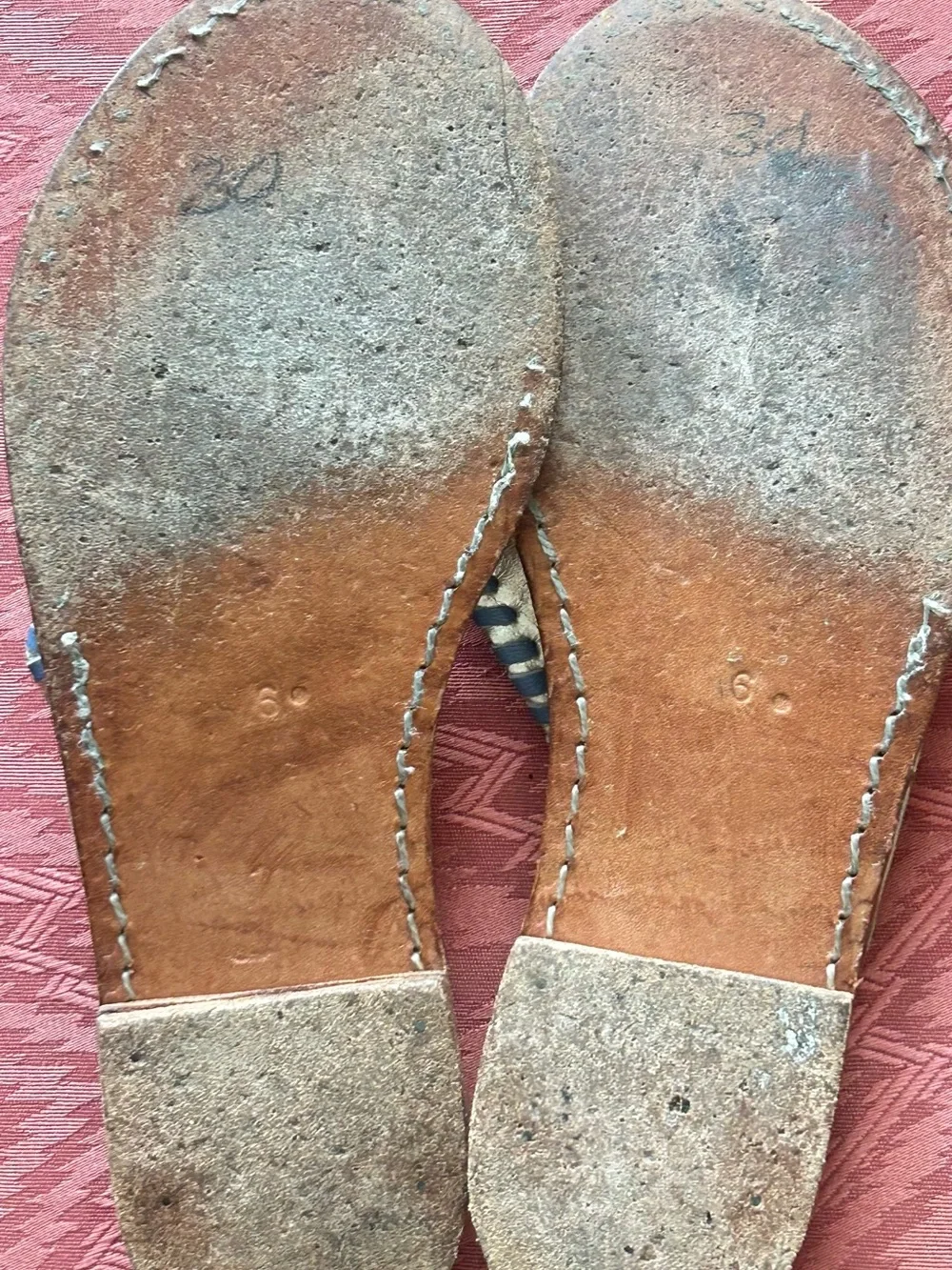 Palm Beach Sandals Handmade Leather Crab Embroidered Flip Flop Sandals, Sz 6